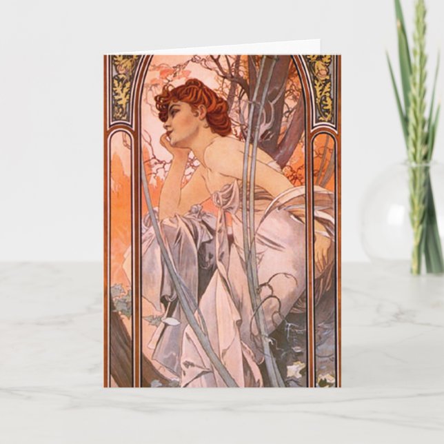 Cartão Alphonse Mucha Evening Reverie Greeting Card (Frente)