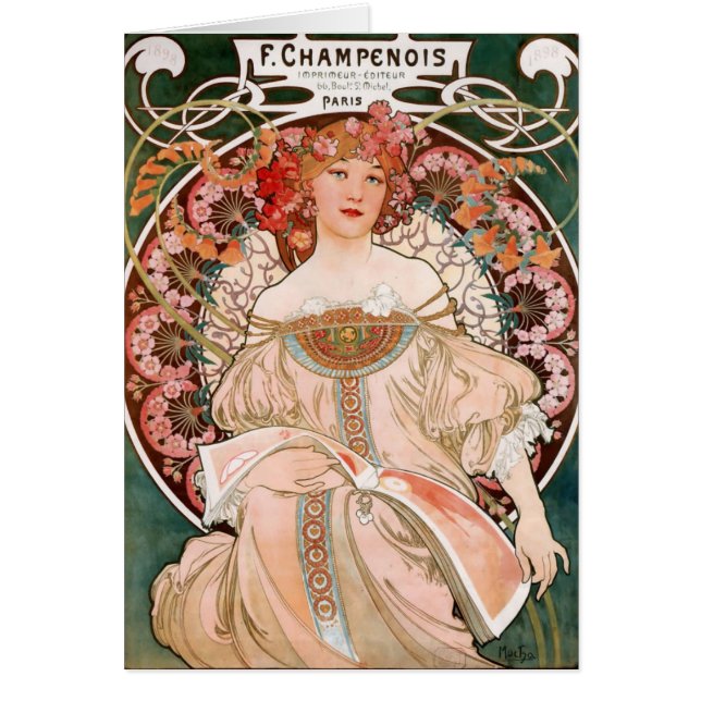 Cartão Alphonse Mucha F. Champenois (Frente)