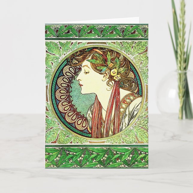 Cartão Alphonse Mucha Laurel Greeting Card (Frente)
