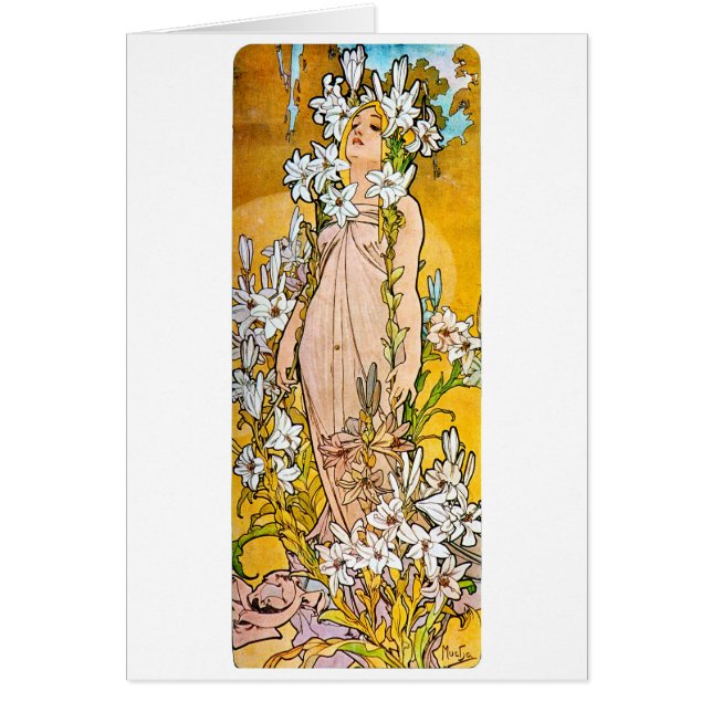 Cartão Alphonse Mucha - Lily - Fronteira Branca (Frente)