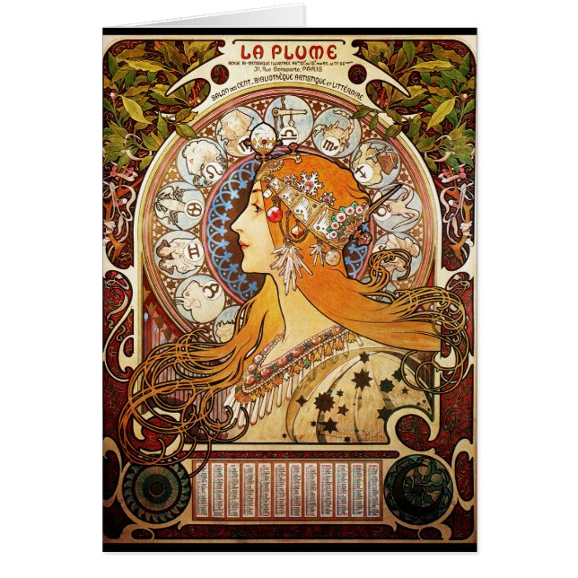 Cartão Alphonse Mucha Zodiac (Frente)