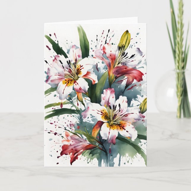 Cartão Alstroemeria - Flores aquarela (Frente)