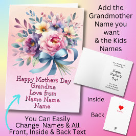 Cartão Alterar Nomes Feliz dia de as mães Vovó Faixa Azul