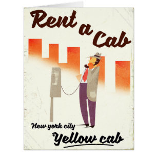 Cartão Aluguei um táxi! poster de cabine amarela