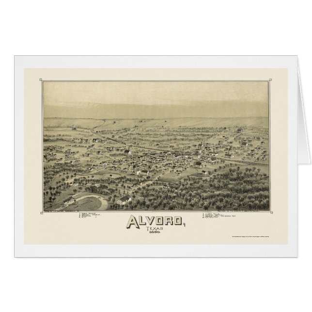 Cartão Alvord, mapa panorâmico de TX - 1890 (Frente Horizontal)