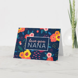 Cartão Ama Você Nana Padrão Floral em Azul Dia das Mães