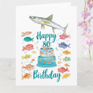 Cartão Amante da Pesca Aniversário de 80 anos Aquarela