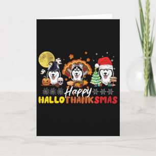 Cartão Amante de cachorro Husky Feliz Hallothanksmas Feli