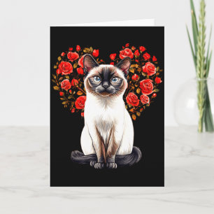 Cartão Amante de Gato Siames Floral Coração Dia dos Namor