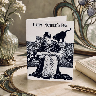 Cartão Amante de livros do Dia das Mães em estilo Art Nou
