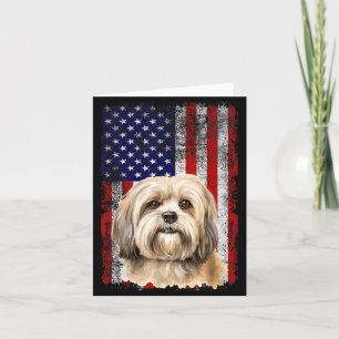 Cartão Amante do Cão Lhaso Apso Bandeira dos EUA 4 de Jul