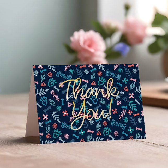 Cartão Amar Floral & Foliage Pet Paw Print Obrigado (Loving Floral & Foliage Pet Paw Print Thank You Card)