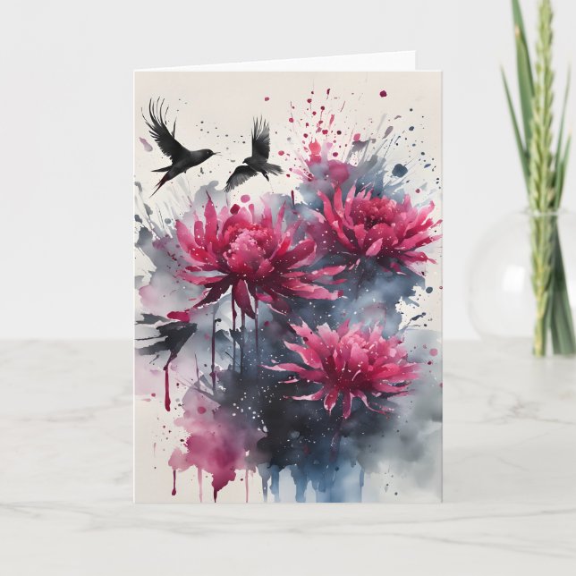 Cartão Amaranto - Flores de aquarela (Frente)