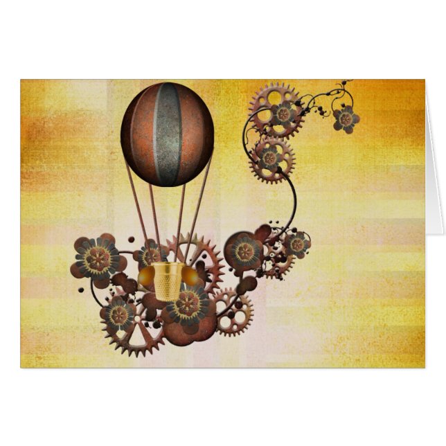 Cartão Amarelo Antiquado do Balão Steampunk (Frente Horizontal)