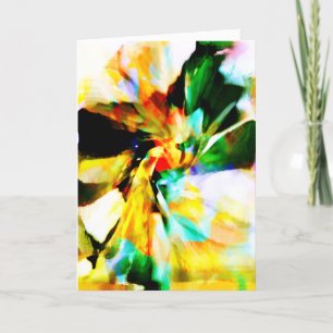 Cartão Amarelo Aqua Green Orange Abstrato Fantasy Flower