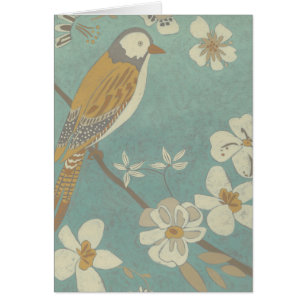 Cartão Amarelo, Cinza e pássaro bege Empoleirado em uma r