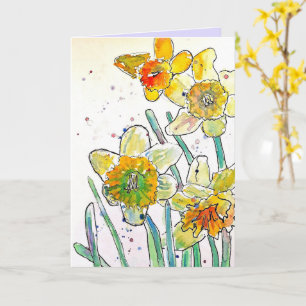 Cartão Amarelo Daffodil Primavera Flor Watercolor Anivers