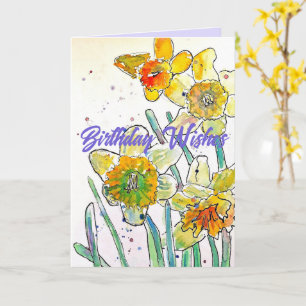 Cartão Amarelo Daffodil Primavera Flor Watercolor Anivers
