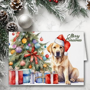 Cartão Amarelo Labrador Retriever de Natal com Chapéu de 