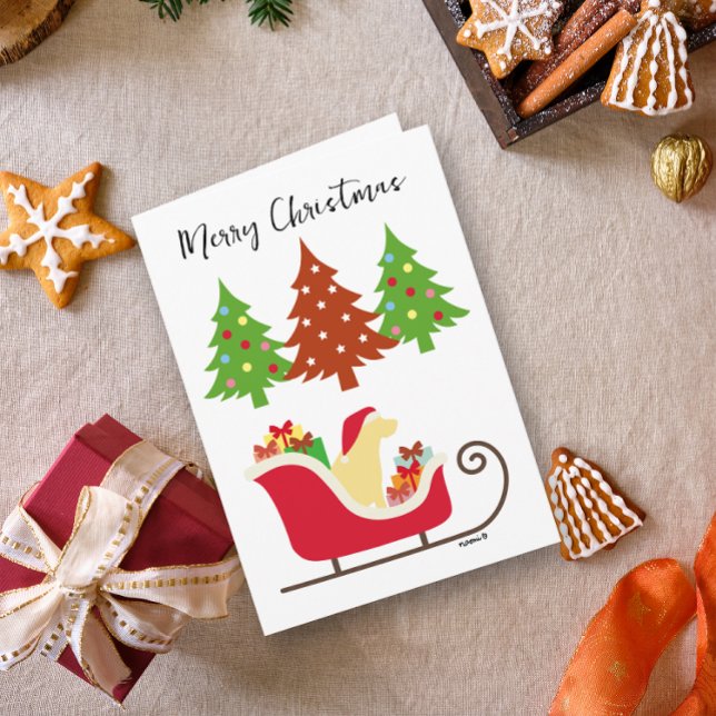 Cartão Amarelo Labrador Silhouette Christmas Sleigh (Yellow Labrador Silhouette Christmas Sleigh Card for Yellow Labrador Owners.  Festive design.)