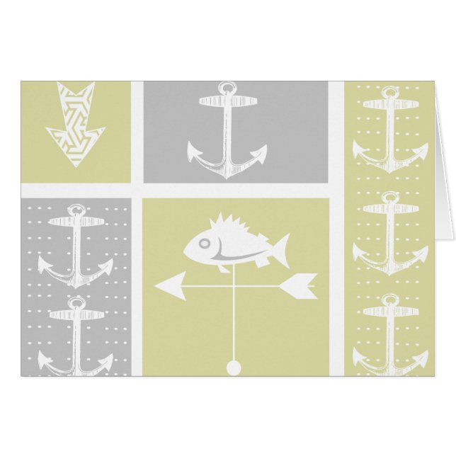 Cartão Amarelo náutico e Cinza Ancora Peixes Vane (Frente horizontal)