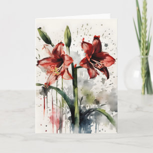 Cartão Amaryllis - Flores aquarela