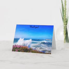 Cartão Amazing wave over pink flowery cliff at Pentire