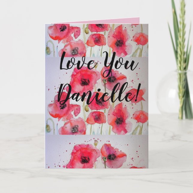 Cartão Ame-As Meninas Nome Red Poppy Watercolor Card (Frente)
