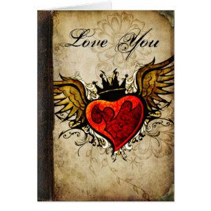 Cartão "Ame-o" coração voado do vintage tatuagem urbano