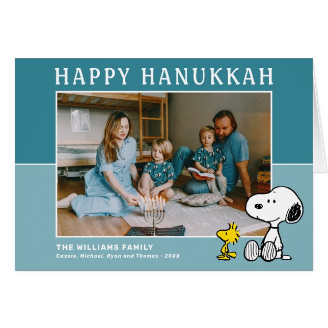 Cartão Amendoins | Snoopy & Woodstock Happy Hanukkah (Frente Horizontal)