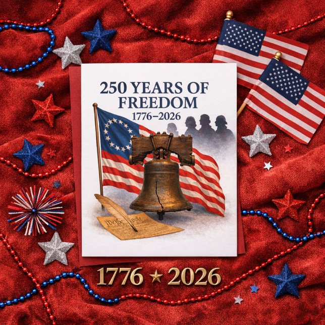 Cartão America’s 250 Years of Freedom Patriotic Birthday  (Celebrate 250 years of freedom with this patriotic 4th of July card. (inside greeting) editable )