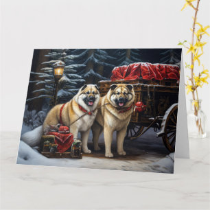 Cartão American Akita Snowy Sleigh Passear Decência de Na