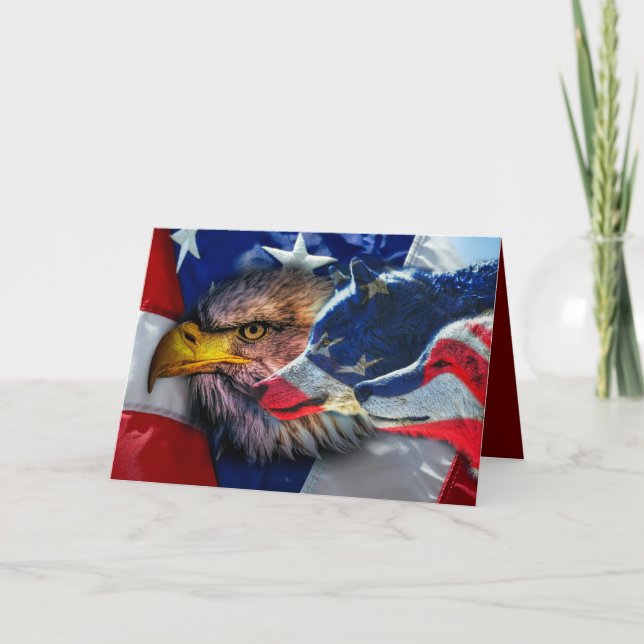 Cartão American Bald Eagle Wolf Flag Patriotic (Frente)