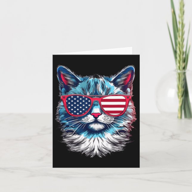 Cartão American Cat Sungles Usa Flag 4 De Julho Cat Grap (Frente)