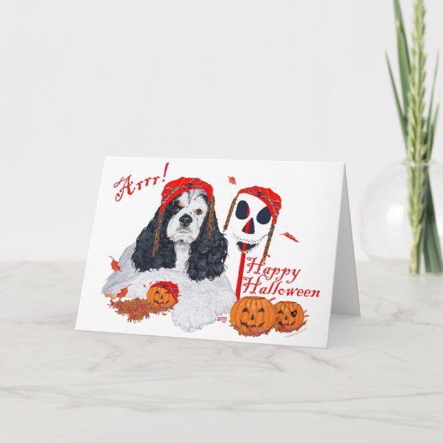 Cartão American Cocker Spaniel no Halloween (Frente)
