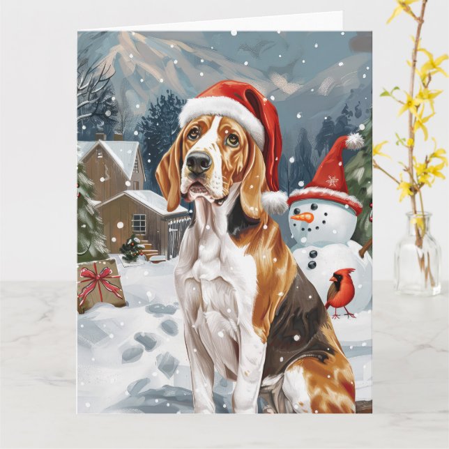 Cartão American English Foxhound Dog Winter Christmas Joy (Flor Amarela)