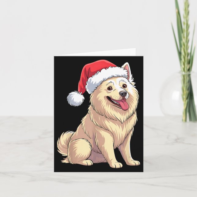 Cartão American Eskimo Dog Christmas Santa Hat Pet Dog Lo (Frente)