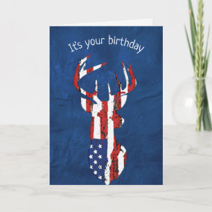 Cartão American Flag Deer Birthday