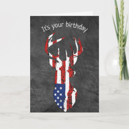 Cartão American Flag Deer Birthday