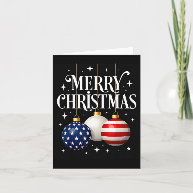 Cartão American Flag Merry Christmas Tree Baubles Us Patr (Frente)