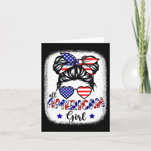 Cartão American Girl 4 de julho Shirt Women Messy Bun Us