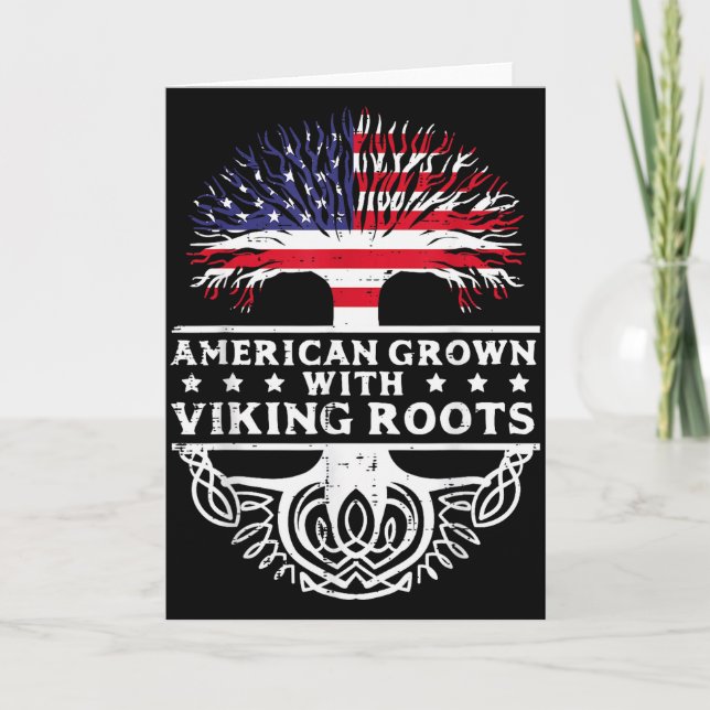 Cartão American Grown With Viking Roots Us Flag Tree Men  (Frente)