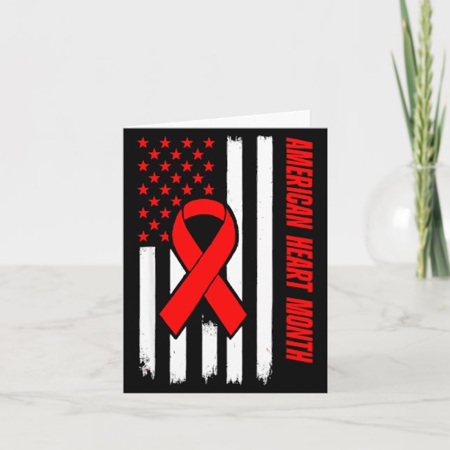 Cartão American Heart Disease Awareness Month Ribbon Red  (Frente)