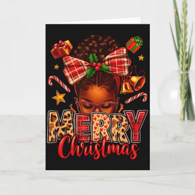 Cartão American Melanin Afro Sleigh Queen Christmas Afric (Frente)