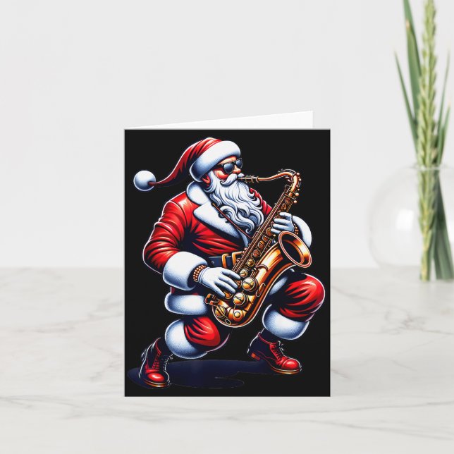 Cartão American Santa Playing Saxophone Xmas Jazz Christm (Frente)