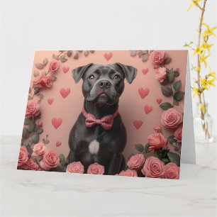 Cartão American Staffordshire com Rosas -Dia dos Namorado