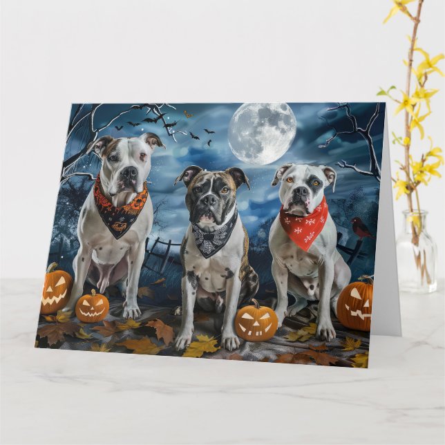 Cartão American Staffordshire Halloween Spooky (Flor Amarela)
