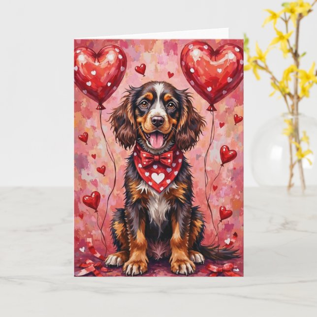 Cartão American Water Spaniel Valentine Dog with Hearts (Flor Amarela)