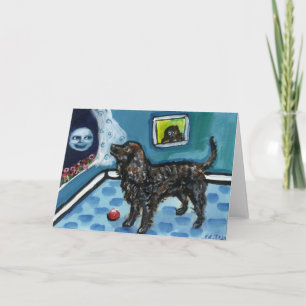Cartão American Water Spaniel vê lua sorridente