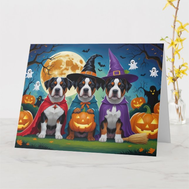 Cartão Americano Staffordshire Dog Pumpkin Halloween Engr (Flor Amarela)
